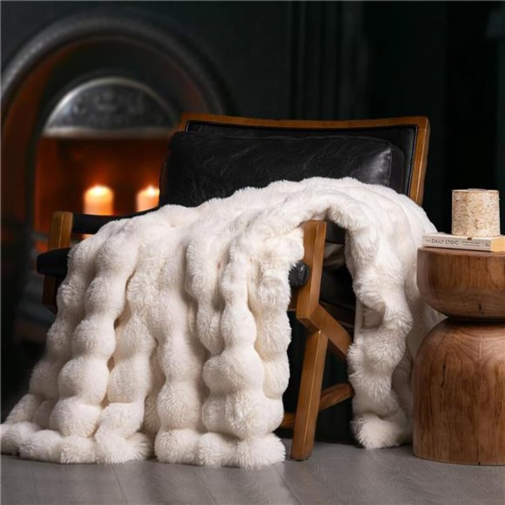 Ultra Soft Luxury Fluffy Faux Rabbit Fur Throw Blanket, Thick Warm